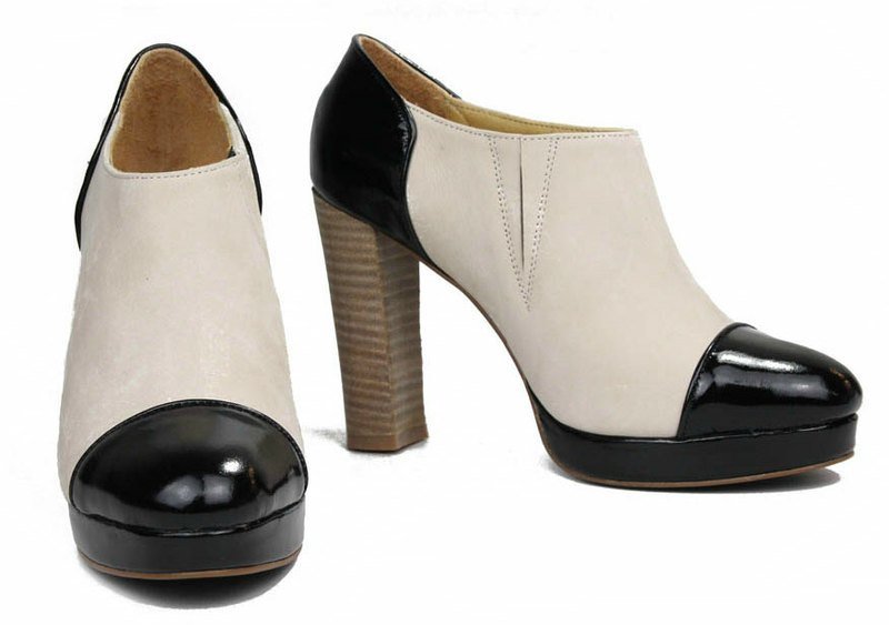 黑白撞色踝靴 - 女款休闲鞋 - 真皮 白色