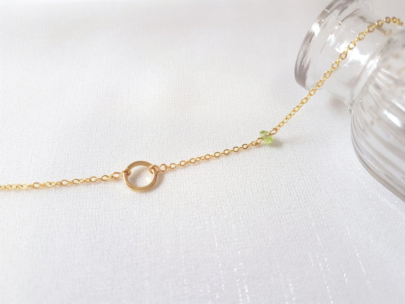 互补 · 空心圆 橄榄石 项链 八月诞生石 - 项链 - 半宝石 绿色