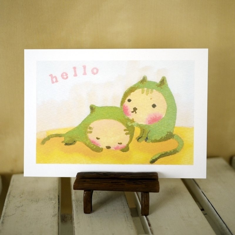 明信片 ─ 只想跟你说哈啰系列"抹茶猫" - 卡片/明信片 - 纸 绿色