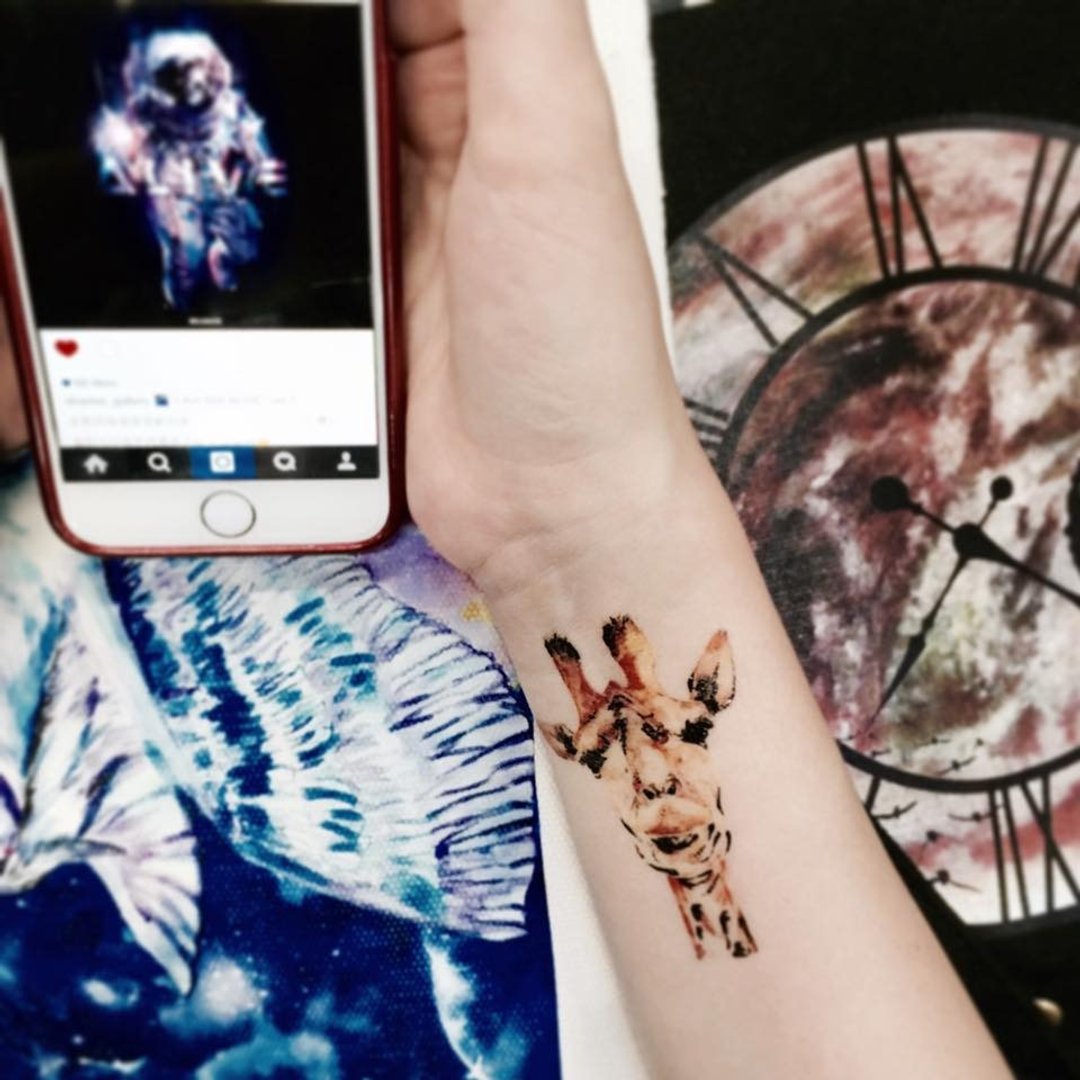 长颈鹿 纹身贴纸 (Giraffe Tattoo Sticker) - 纹身贴 - 防水材质 黄色