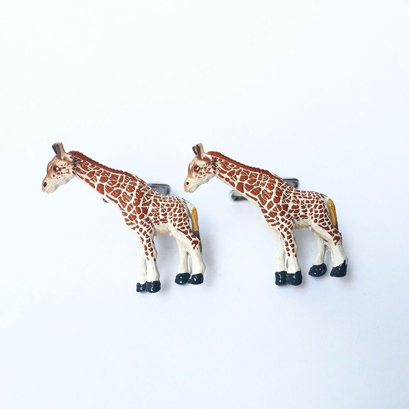 手工闪石眼睛长颈鹿 袖扣 GIRAFFE CUFFLINKS - 袖扣 - 其他金属 