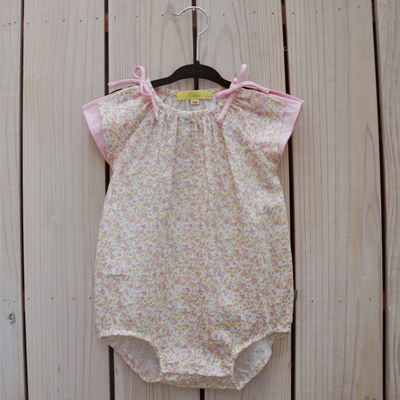 Baby夏日凉爽粉色碎花蝴蝶结配饰双层纱包屁衣 - 其他 - 棉．麻 粉红色