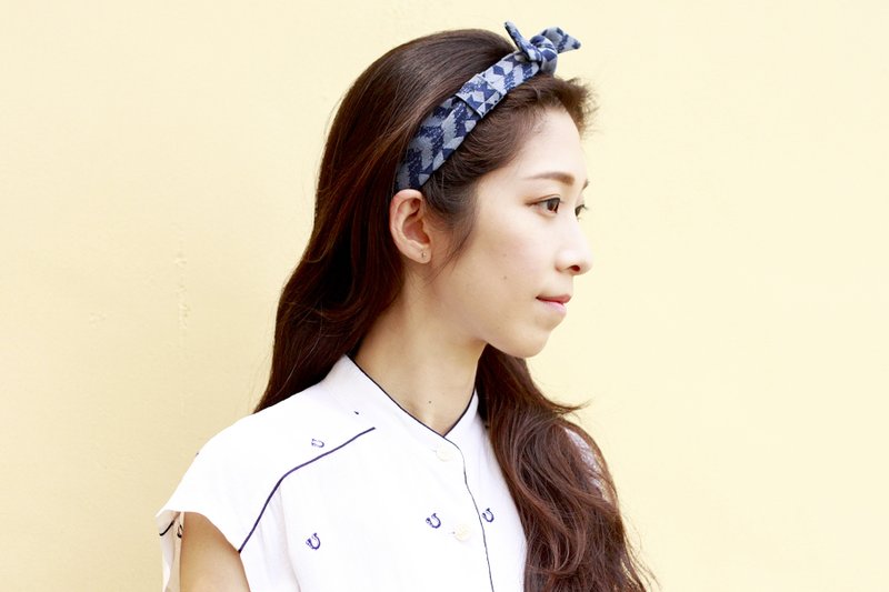 【The MAMA's Closet】牛仔弹性布料发带--斑马线 - 发饰 - 其他材质 蓝色