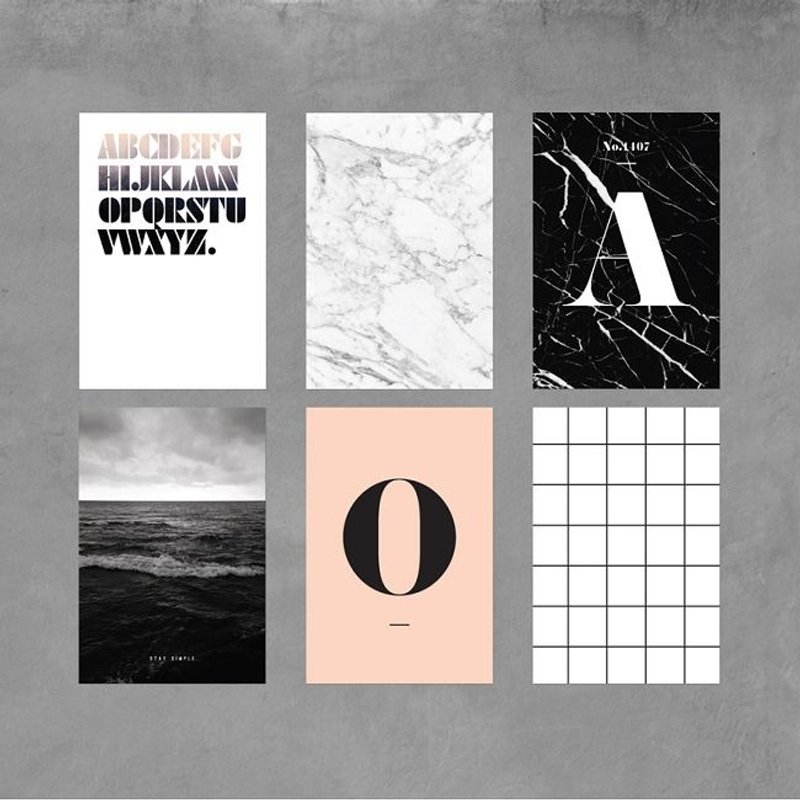 Dessin x Dear Maison-个性黑白大理石明信片组(6入),DMS50349 - 卡片/明信片 - 纸 黑色