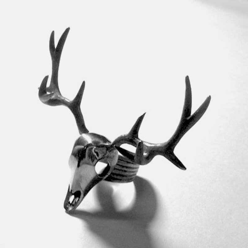 Stag skull Ring in white bronze color ,Rocker jewelry ,Skull jewelry,Biker jewelry - 戒指 - 其他金属 