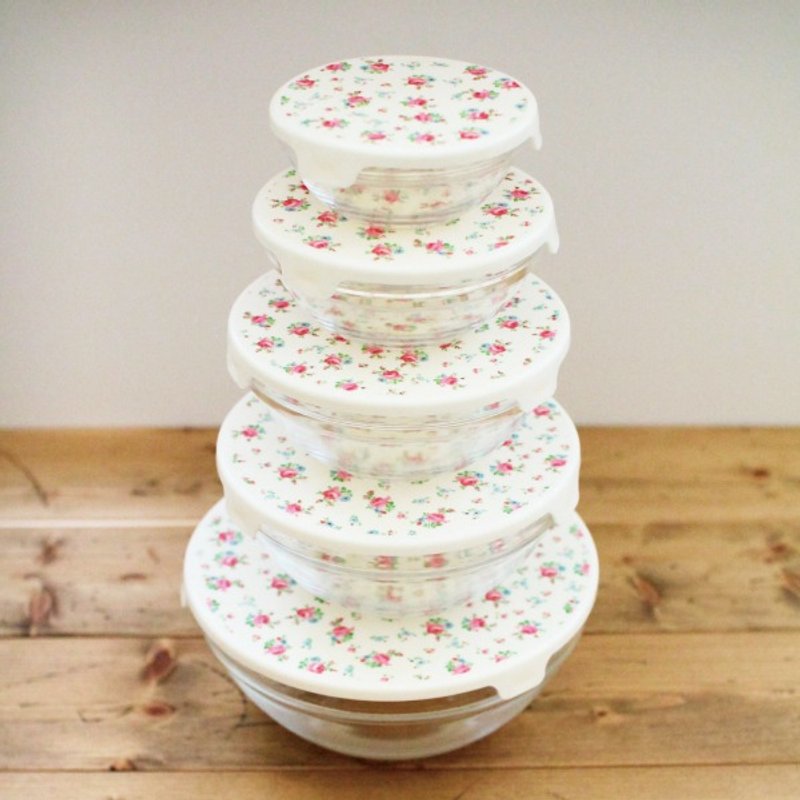 英国玫瑰碎花保鲜盒5件组 - 收纳用品 - 玻璃 