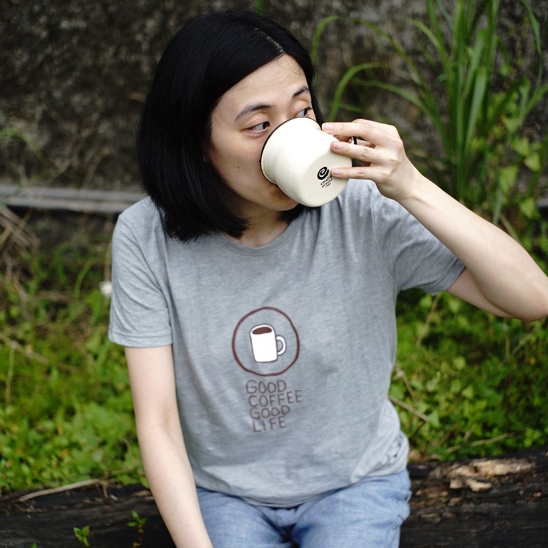 蘑菇Mogu 有机棉 / 图案T / Good Coffee Good Life - 中性连帽卫衣/T 恤 - 棉 灰色