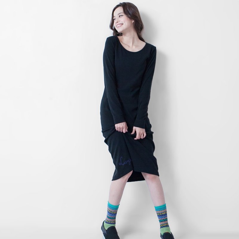 SUMI●Loyaute电绣长袖连身裙●3AF160_黑 - 裙子 - 棉．麻 黑色