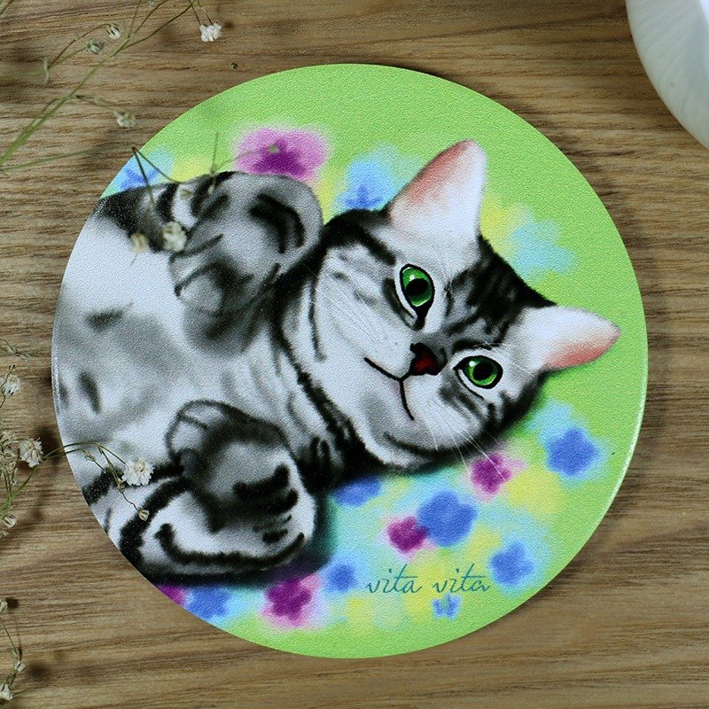 VITA VITA ◆ 猫 // 陶瓷吸水杯垫系列 // 猫咪花园 - 杯垫 - 其他材质 绿色