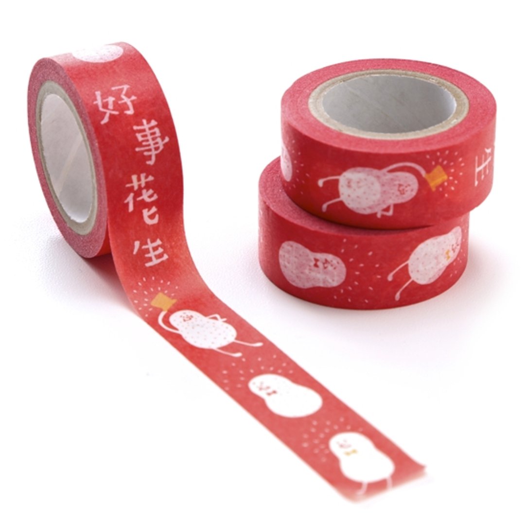 好事花生！和纸。纸胶带16mm - 纸胶带 - 纸 红色