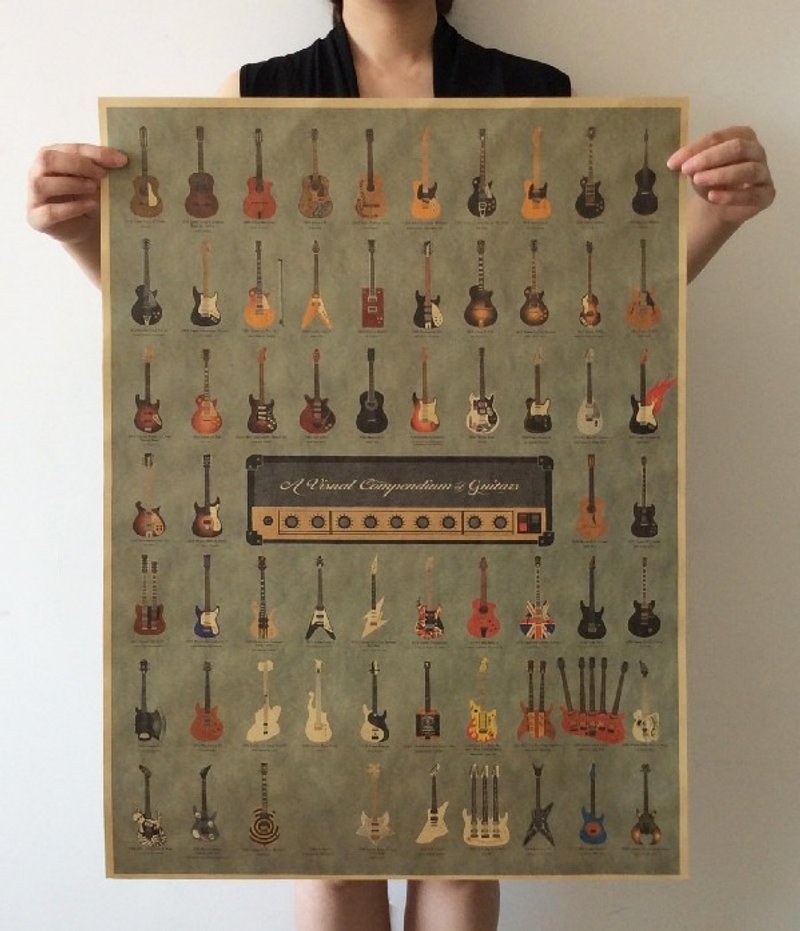 god leading【海报系列】世界着名吉他大全怀旧复古酒吧装饰牛皮纸海报 71*51.5cm - 海报/装饰画/版画 - 纸 咖啡色