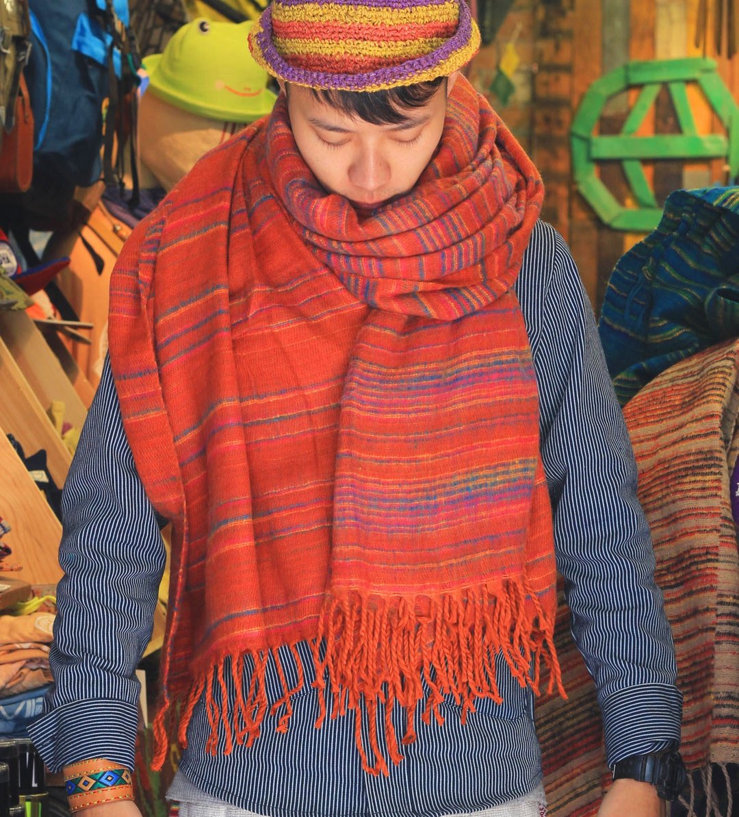 EARTH.er  │尼泊尔手织牦牛毛毯/披肩 "橙色彩纹" ● Nepal Yak Wool Hand Weaving Blanket│ :: 香港原创设计品牌 :: - 丝巾 - 羊毛 橘色