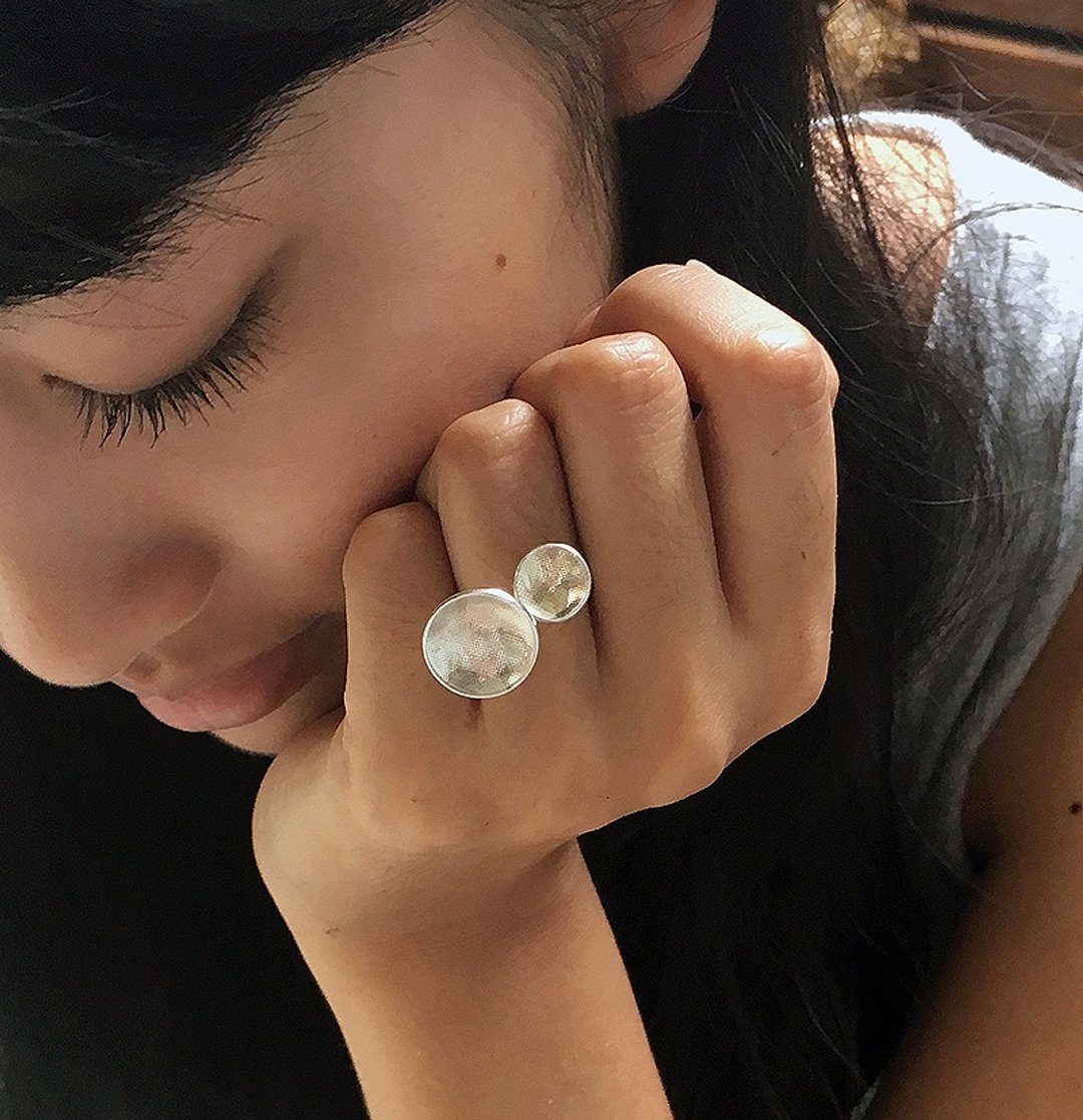 纯银手工戒指/尾戒~荷叶~青冶金工手作的诗,幸福中! - 戒指 - 纯银 银色
