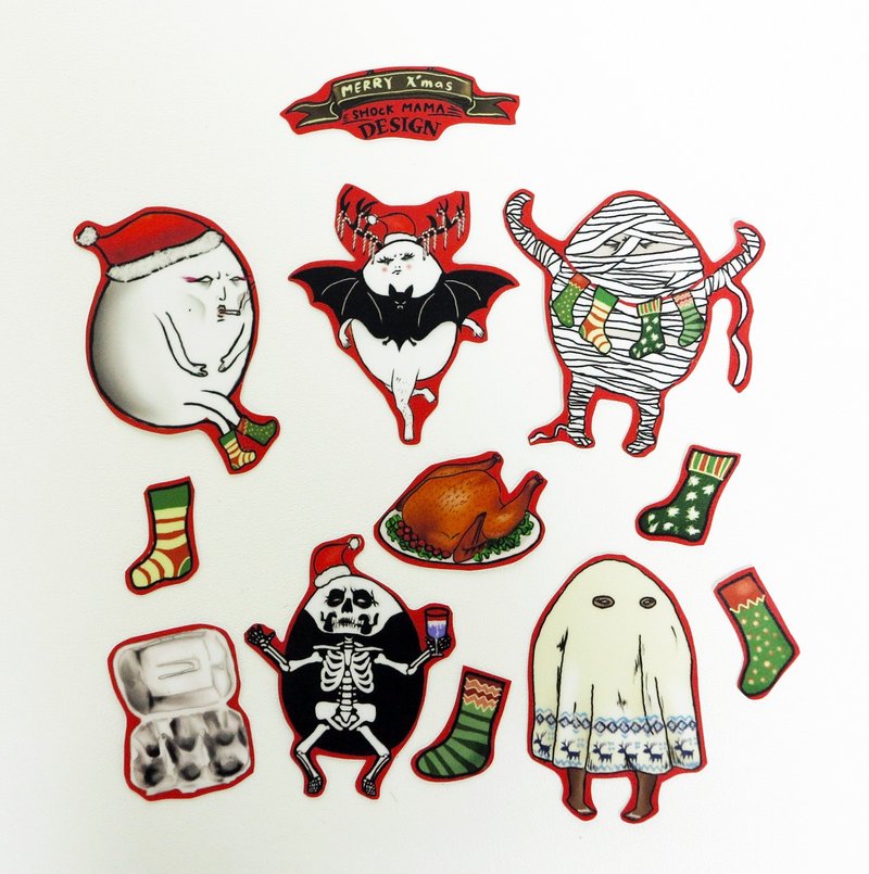 [stickes] 剩蛋圣诞快乐 防水贴纸组 - 贴纸 - 纸 红色