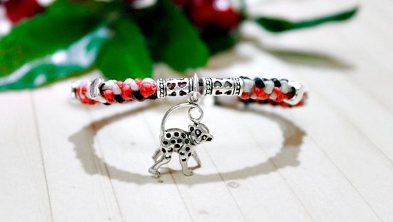 手编蚕丝蜡线X银饰_猴儿 //可以自选颜色// -限量X1- #生肖属猴 - 手链/手环 - 蜡 红色