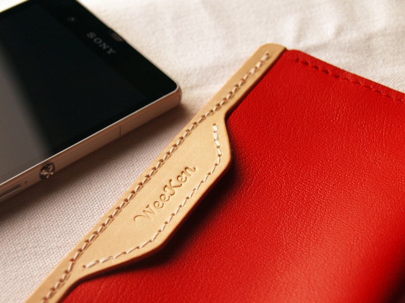 [ WeeKen 维肯 ] iPhone 6 - Cherry Red 手工真皮手机保护套 - 侧开夹扣型 (免费定制化刻印英文名) - 其他 - 真皮 红色