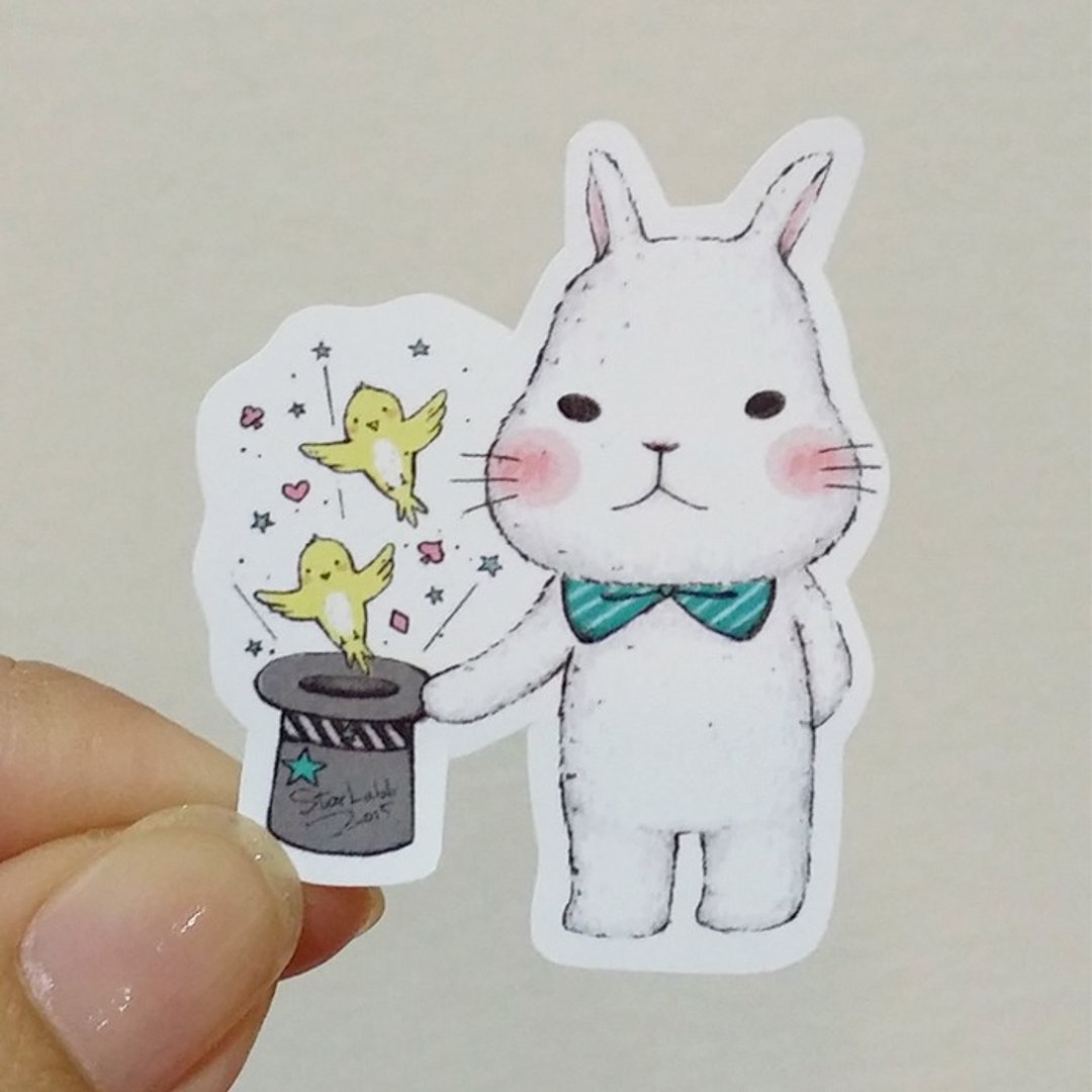 超黏防水贴纸 / 大白兔魔术师 - 贴纸 - 纸 白色