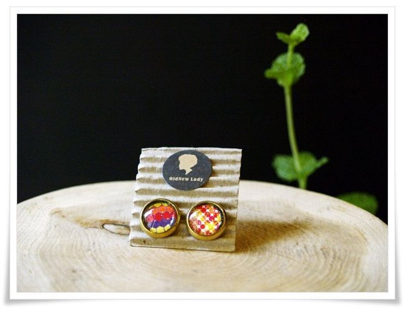 OldNew Lady-小圆型耳环系列。复古普普风(几何/渐层橘) - 耳环/耳夹 - 其他金属 