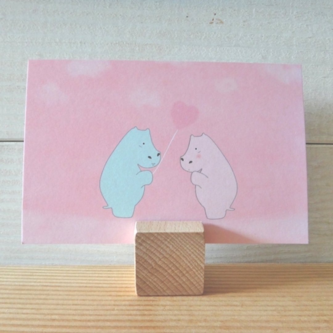 Mr.Hippo Hippo 情人节卡片/河马先生/粉红心型气球 - 卡片/明信片 - 纸 