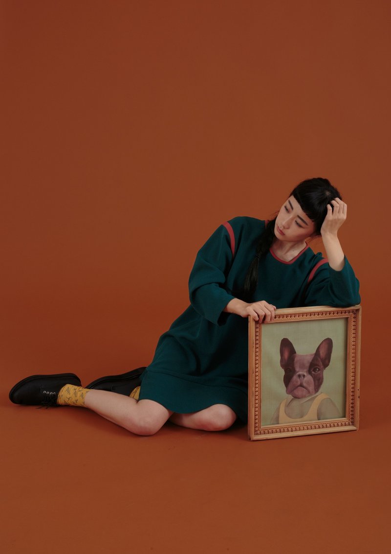 tan-tan / 蓝绿色波浪下摆洋装 - 洋装/连衣裙 - 其他材质 绿色