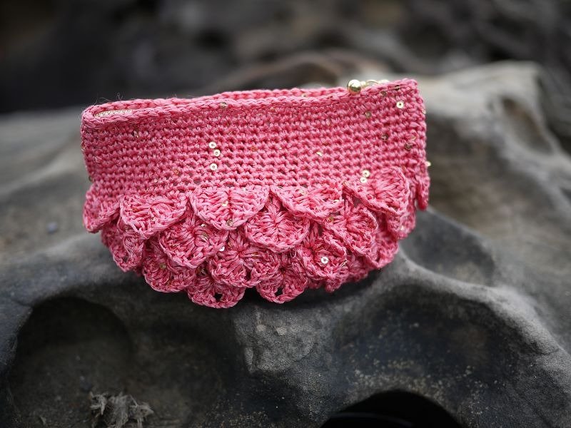 钩织一个圆_环保_优雅粉橘色_珊瑚贝壳包 - 化妆包/杂物包 - 纸 橘色