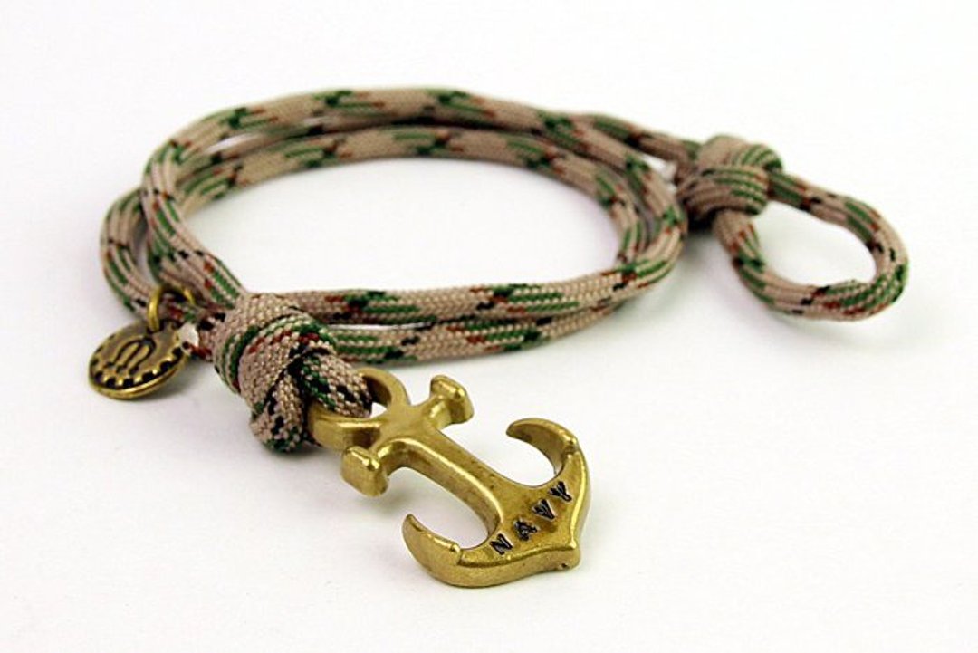 【METALIZE】Anchor with rope bracel 三圈式伞绳手链-海锚款-绿迷彩(古铜色) - 手链/手环 - 其他金属 