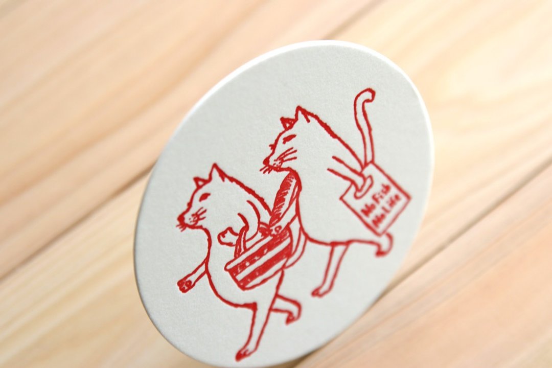 Letterpress coaster cats set of 6 - 卡片/明信片 - 纸 