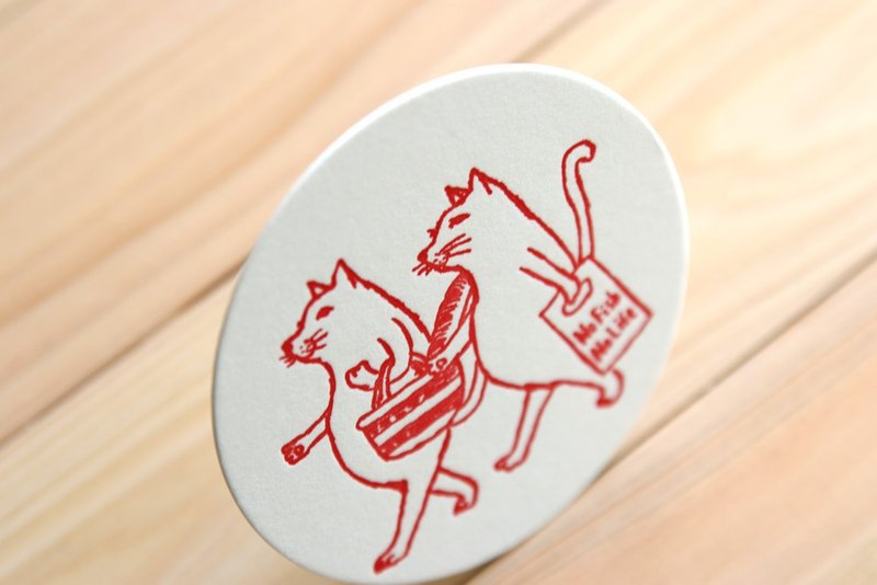 Letterpress coaster cats set of 6 - 卡片/明信片 - 纸 