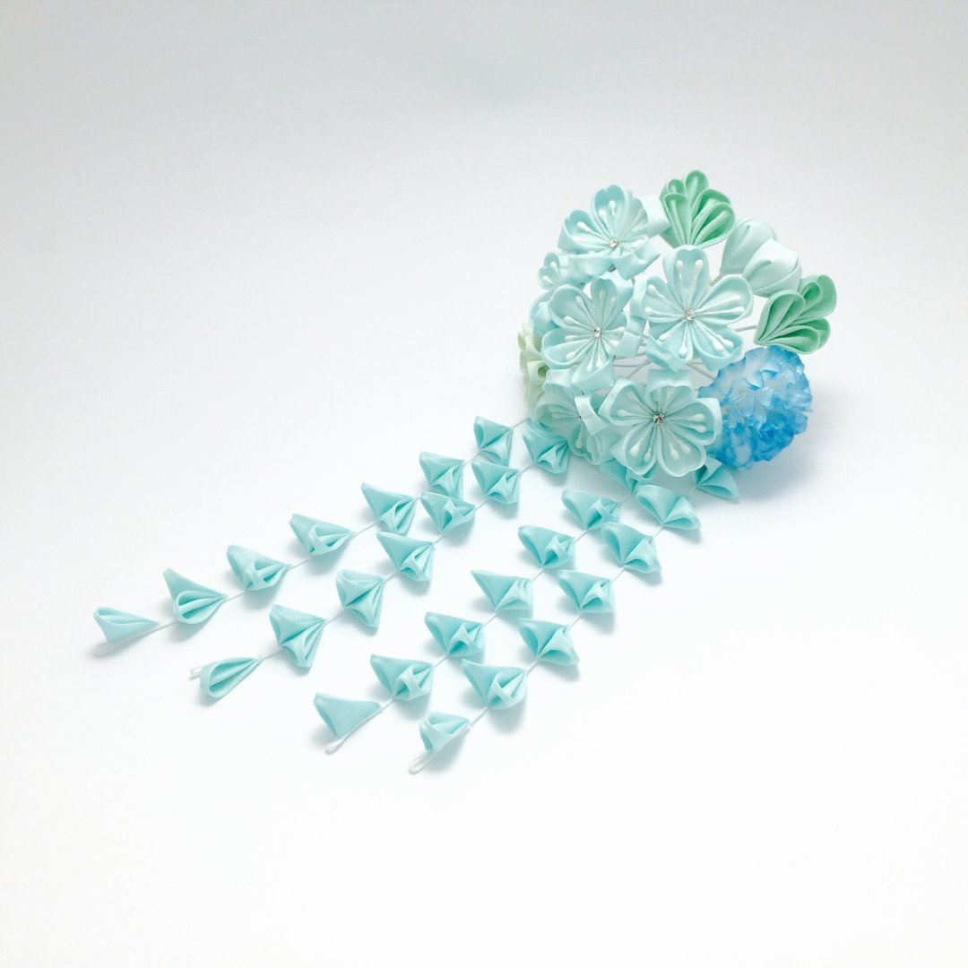 【若桑】青樱 六轮樱。つまみ细工发饰 日式布花。和风花簪。和服浴衣发饰 - 发饰 - 丝．绢 蓝色