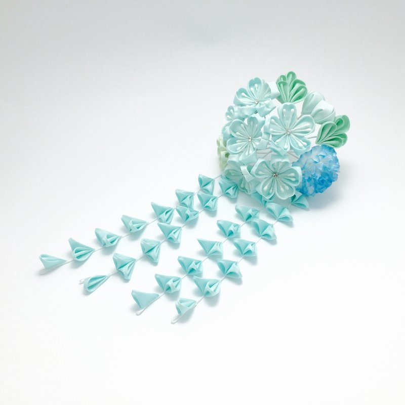 【若桑】青樱 六轮樱。つまみ细工发饰 日式布花。和风花簪。和服浴衣发饰 - 发饰 - 丝．绢 蓝色