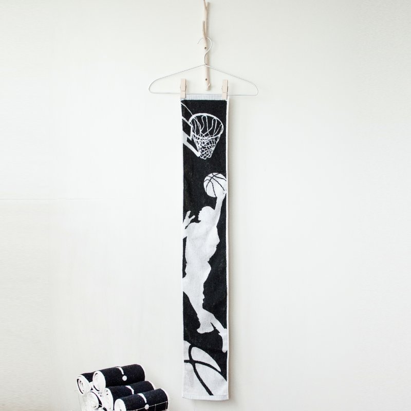 暗光鸟设计☞ VOLARE No.1 运动时尚 篮球双面图案 缇花纯棉长版运动毛巾 - 毛巾浴巾 - 棉．麻 黑色