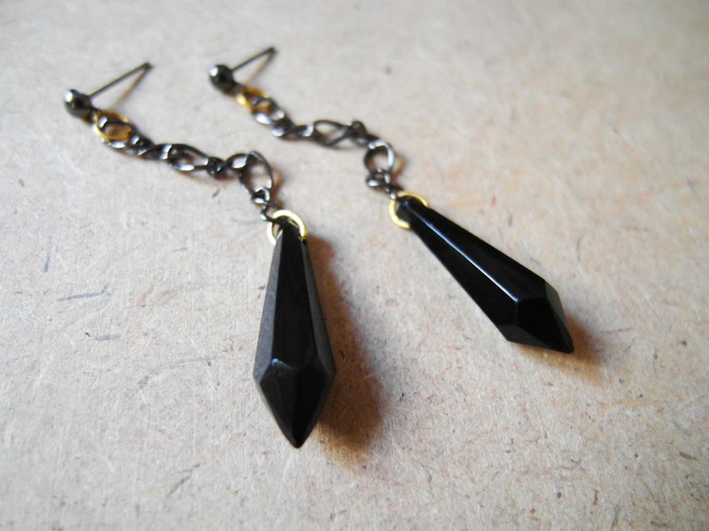 复时品【手工艺品耳环：黑水晶柱】 - 耳环/耳夹 - 其他材质 黑色