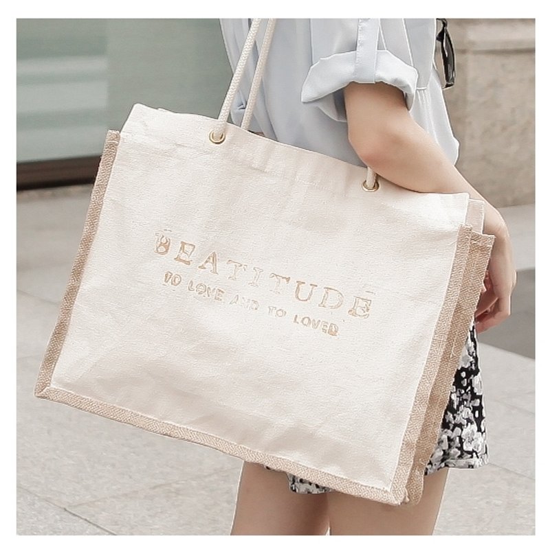 Day Bags系列_字母刻印亚麻配布肩背包 - 侧背包/斜挎包 - 其他材质 金色