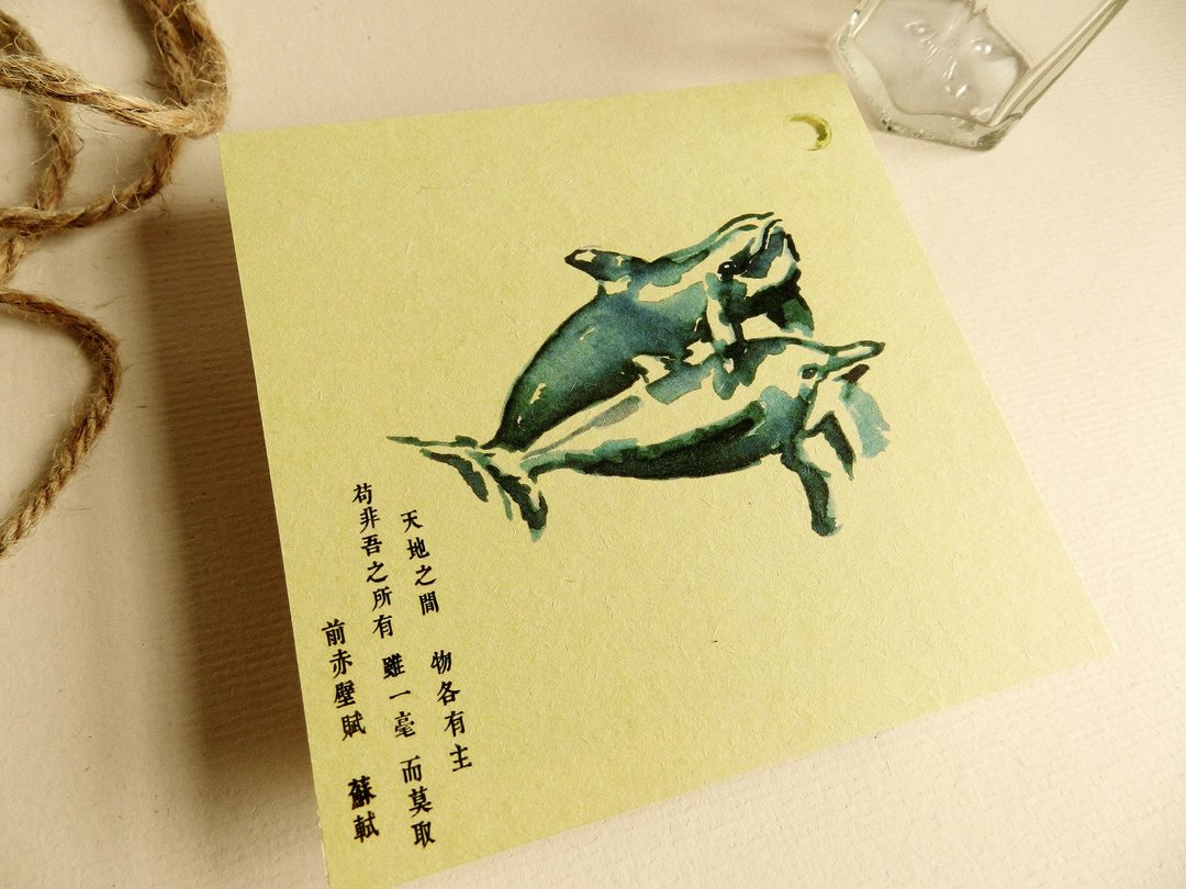 手绘动物明信片-海豚 野生动物 - 卡片/明信片 - 纸 咖啡色