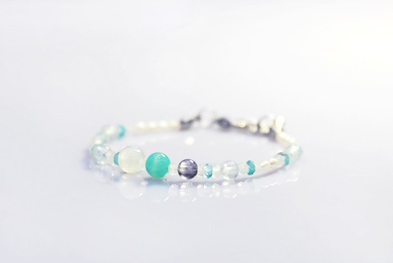 [ Ofelia. ]天然石系列−纯银天然海水蓝宝x月光石x堇青石x磷灰石x天河石手链 [J60-Odelia] - 手链/手环 - 宝石 