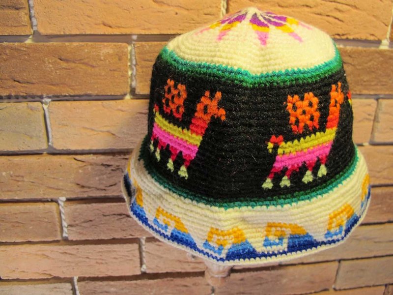 厚骆马毛 羊驼散步 彩色渔夫帽-白 - 帽子 - 其他材质 多色