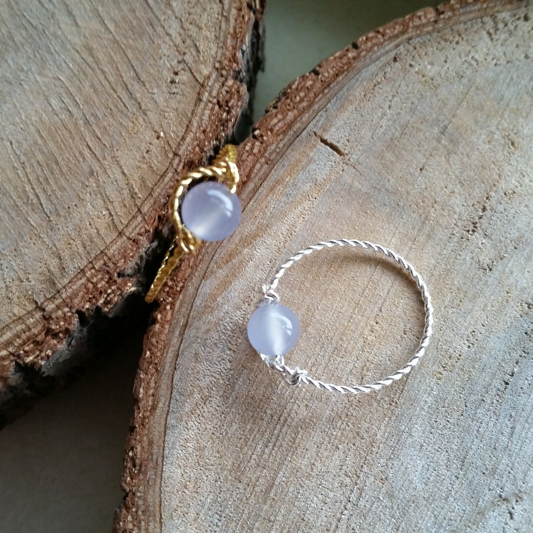 Please provide size when order- gold-plated/silver-plated ring with blue chalcedony新款 蓝玉髓 镀金 /镀银 戒 - 戒指 - 宝石 蓝色