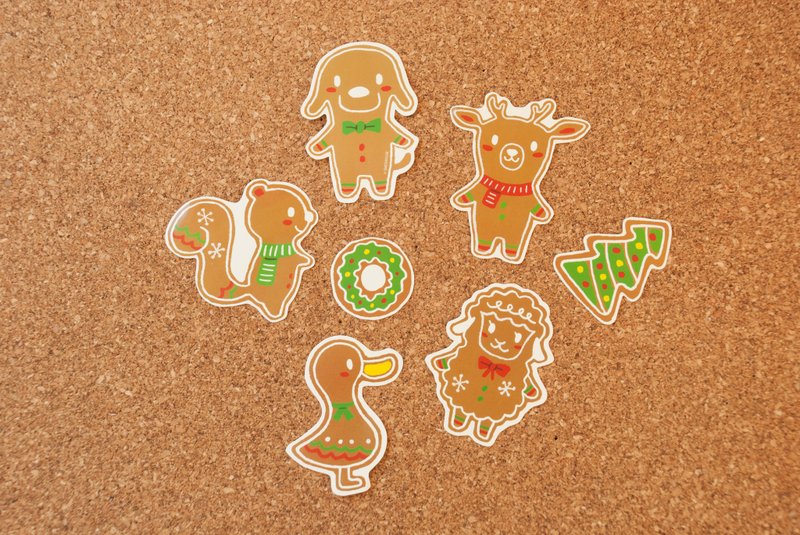 圣诞贴纸 : 姜饼系列五张 (加赠特别款贴纸x2) - 贴纸 - 纸 卡其色