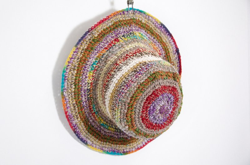 情人节礼物 手工限量棉麻编织帽/编织帽/渔夫帽 - 渐层天空 ( 限量一件 ) - 帽子 - 棉．麻 多色