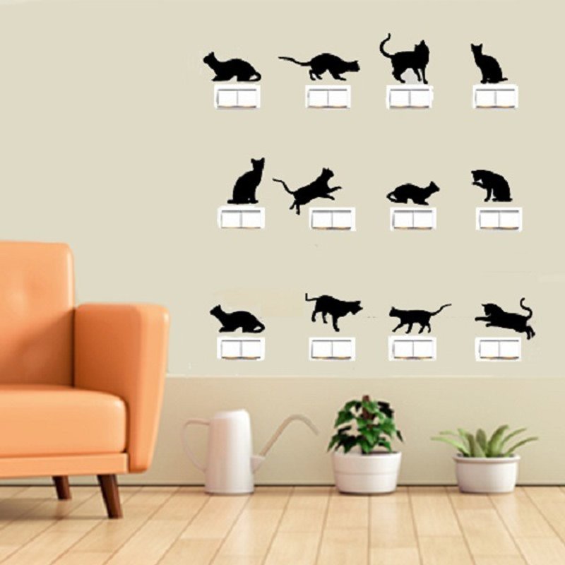 Smart Design 创意无痕壁贴◆猫咪开关贴 - 墙贴/壁贴 - 塑料 黑色