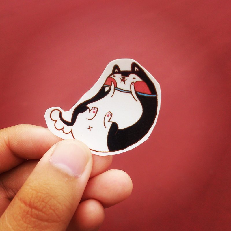 迷你哈士奇阳阳露肚肚 透明x白底 小贴纸 - 贴纸 - 纸 多色