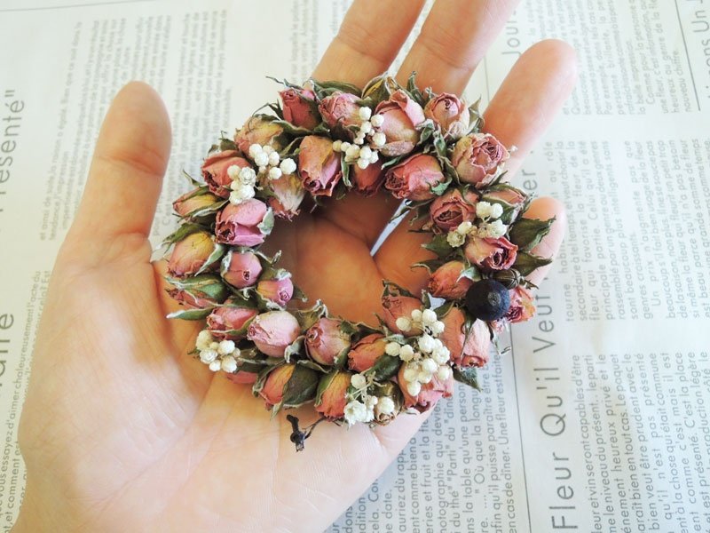 微甜·圈-好迷你 小女孩 粉红甜蔷葳 干燥花 甜塔 小花圈 - 植栽/盆栽 - 植物．花 粉红色