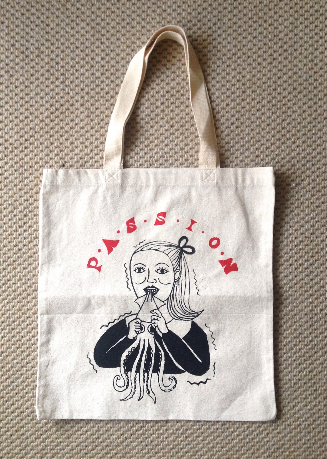 透抽女孩 tote bag - 手提包/手提袋 - 棉 多色