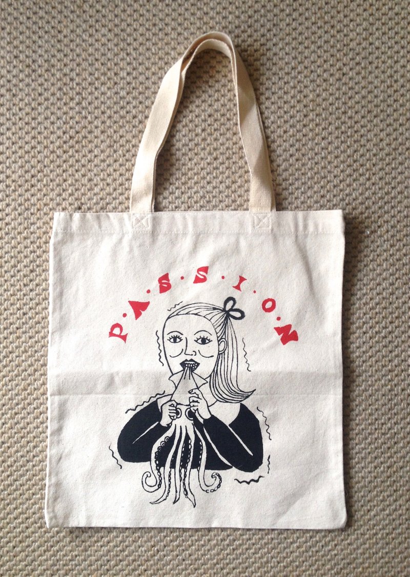 透抽女孩 tote bag - 手提包/手提袋 - 棉．麻 多色