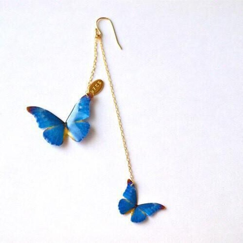 耳针耳环 闪蝶 morpho 单耳耳环（1 只贩售） - 耳环/耳夹 - 其他金属 蓝色