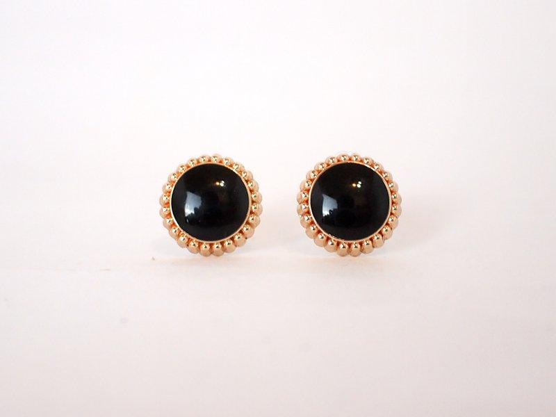 Circle dot 黑色荔枝 不锈钢耳针 耳环 耳饰 010 - 耳环/耳夹 - 其他金属 黑色