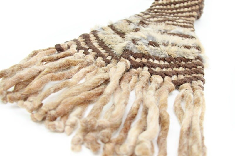 【围衣】跳跃的冰雪年华混兔毛保缓围巾 - 丝巾 - 其他材质 咖啡色