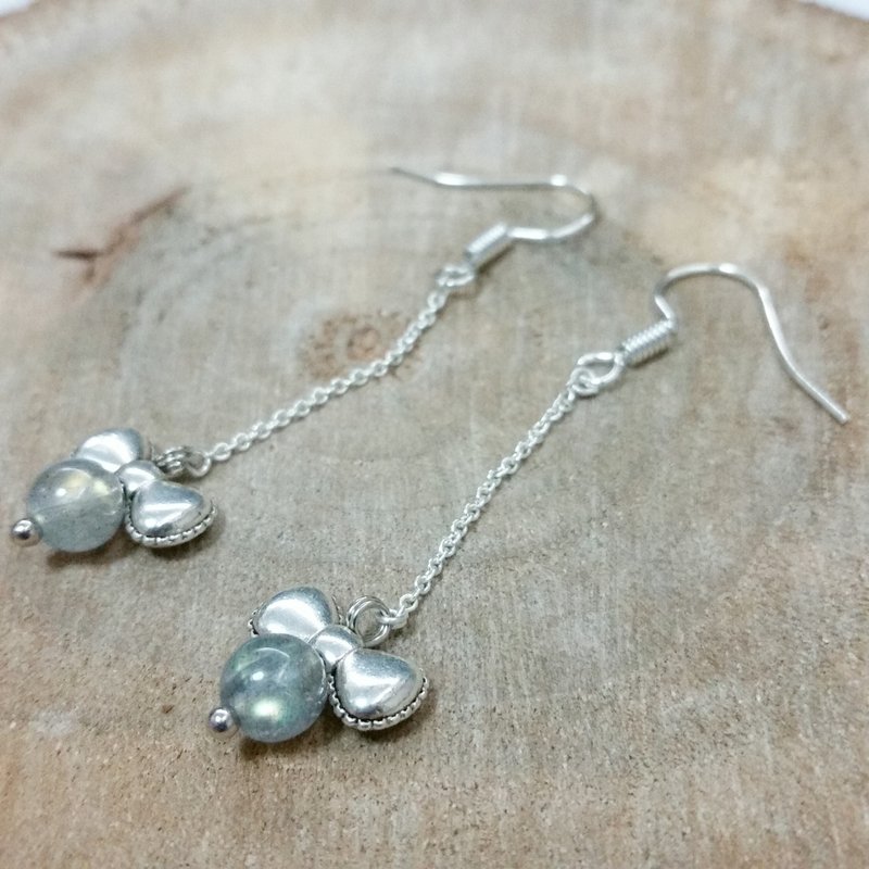 silver-plated earling with labradorite - 圆珠拉长石长耳环 - 耳环/耳夹 - 宝石 蓝色