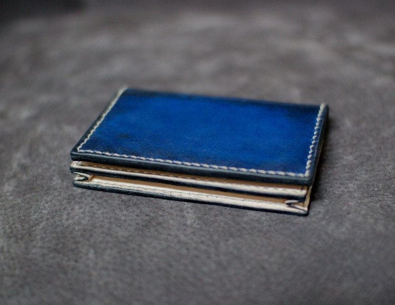 皮件 手工皮革 口袋短夹(蓝黑渐层) - 皮夹/钱包 - 真皮 