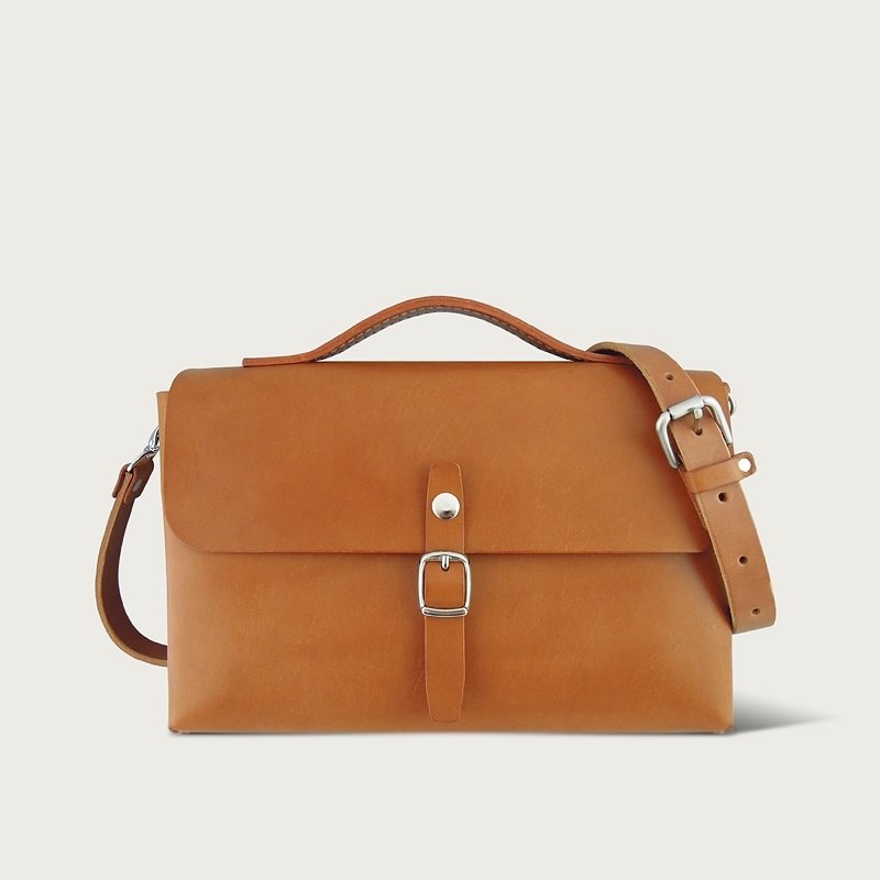 单扣小书包 / 侧背包 -- 驼黄色 - 侧背包/斜挎包 - 真皮 橘色